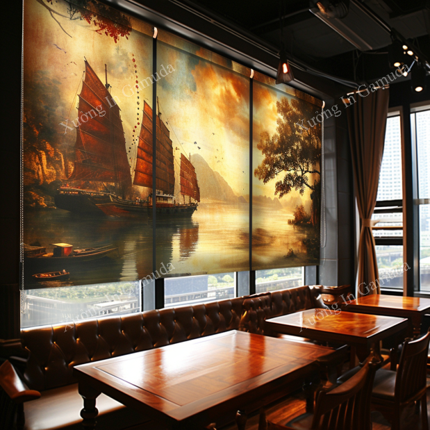 Rèm cuốn in phong cảnh cho nhà hàng quán lẩu