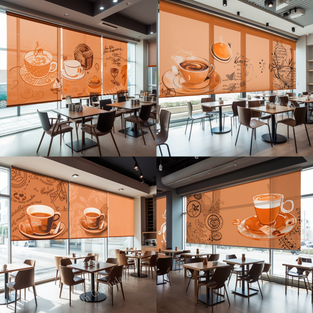 Rèm cuốn in logo tạo cảm giác thân thiện cho quán coffee
