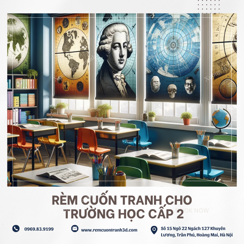 Rèm cuốn in tranh cho trường cấp 2