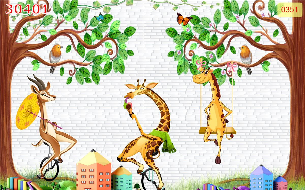 Tranh dán tường 3D hình hươu cao cổ dễ thương ngộ nghĩnh