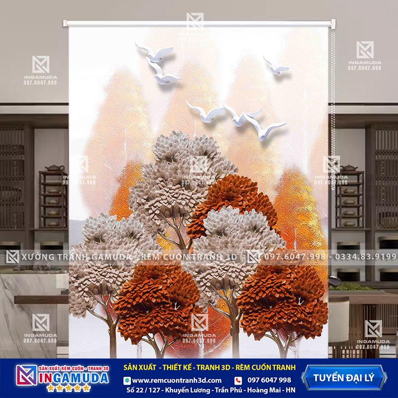 Rèm Cuốn Tranh 3D In Hình Hoa 3D Sang Trọng – Xưởng Rèm Gamda Sản Xuất Giá Tốt Nhất