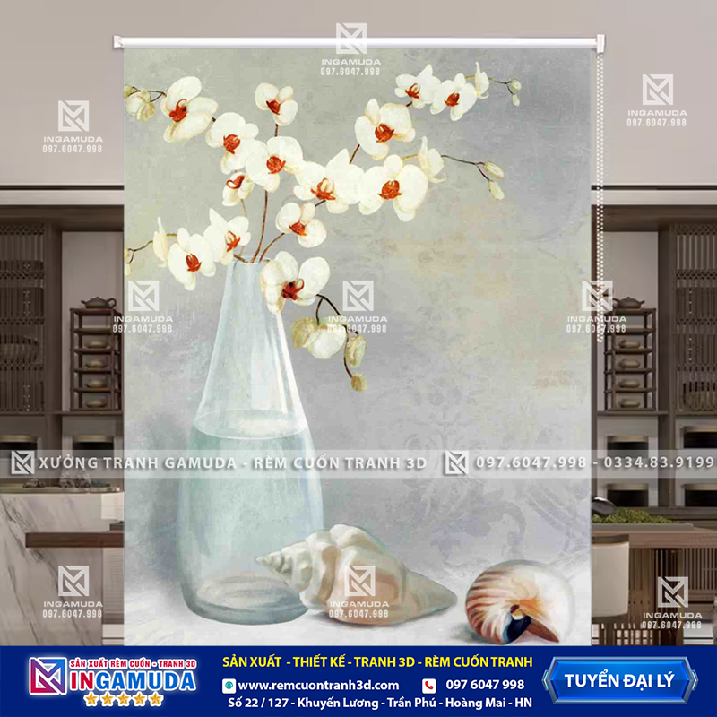 Rèm Cuốn Tranh 3D In Hình Hoa 3D Sang Trọng – Xưởng Rèm Gamda Sản Xuất Giá Tốt Nhất
