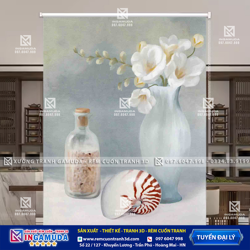 Rèm Cuốn Tranh 3D In Hình Hoa 3D Sang Trọng – Xưởng Rèm Gamda Sản Xuất Giá Tốt Nhất