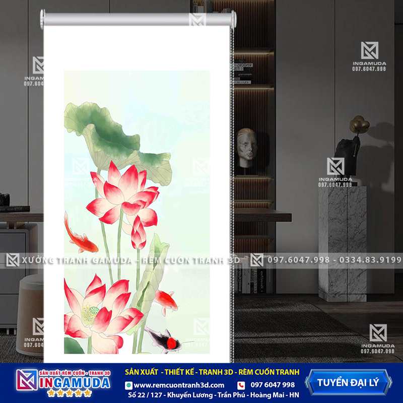 Rèm Cuốn Tranh 3D In Hình Hoa 3D Sang Trọng – Xưởng Rèm Gamda Sản Xuất Giá Tốt Nhất