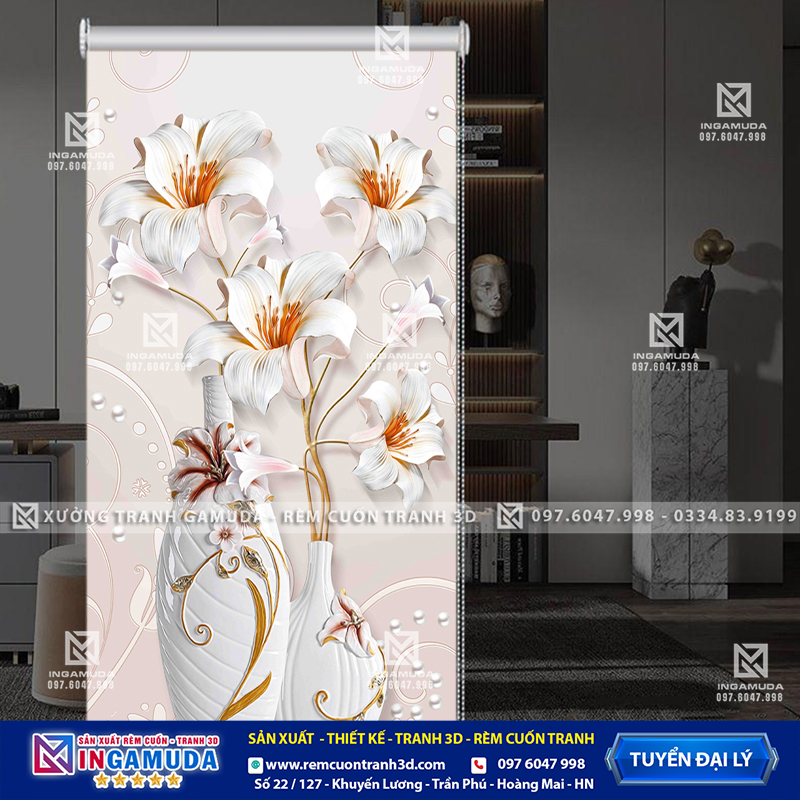 Rèm Cuốn Tranh 3D In Hình Hoa 3D Sang Trọng – Xưởng Rèm Gamda Sản Xuất Giá Tốt Nhất