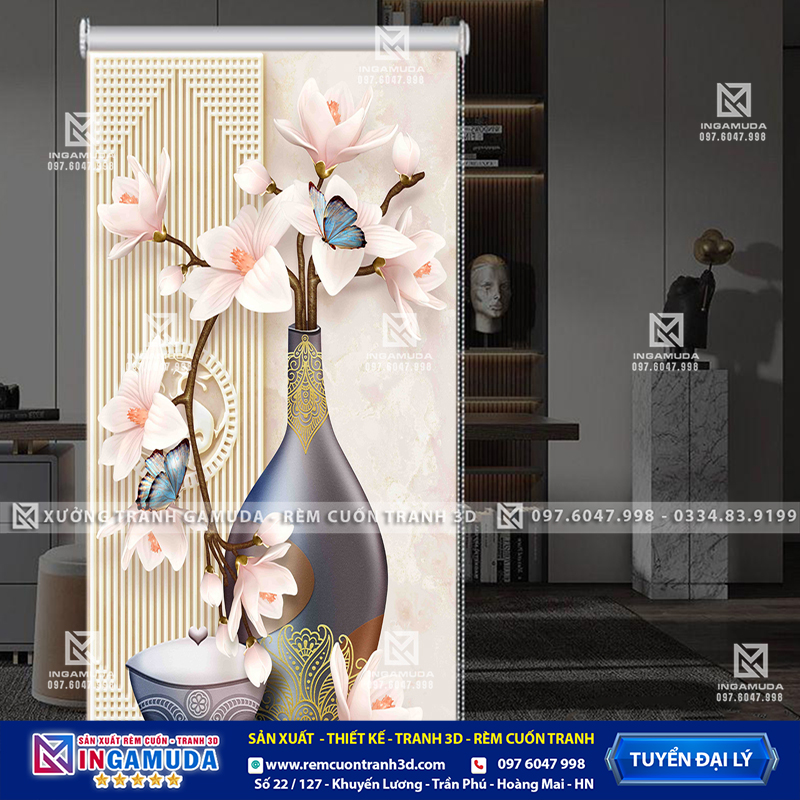 Rèm Cuốn Tranh 3D In Hình Hoa 3D Sang Trọng – Xưởng Rèm Gamda Sản Xuất Giá Tốt Nhất