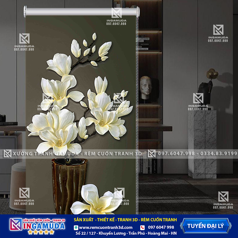 Rèm Cuốn Tranh 3D In Hình Hoa 3D Sang Trọng – Xưởng Rèm Gamda Sản Xuất Giá Tốt Nhất