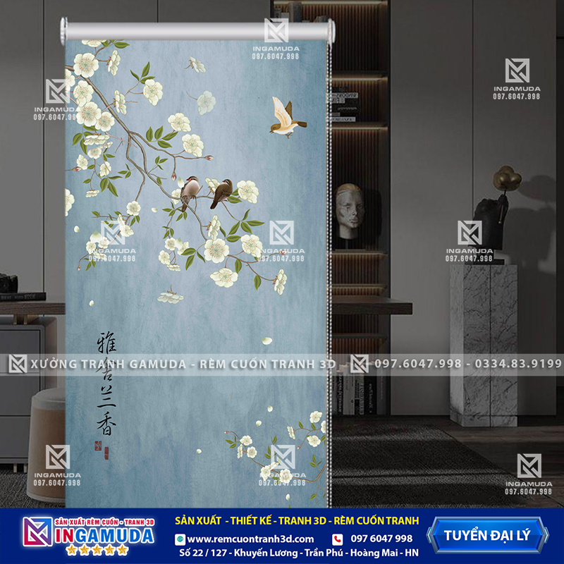Rèm Cuốn Tranh 3D In Hình Hoa 3D Sang Trọng – Xưởng Rèm Gamda Sản Xuất Giá Tốt Nhất