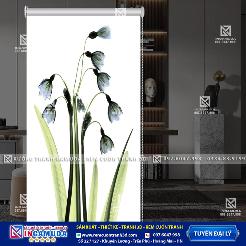 Rèm Cuốn Tranh 3D In Hình Hoa 3D Sang Trọng – Xưởng Rèm Gamda Sản Xuất Giá Tốt Nhất
