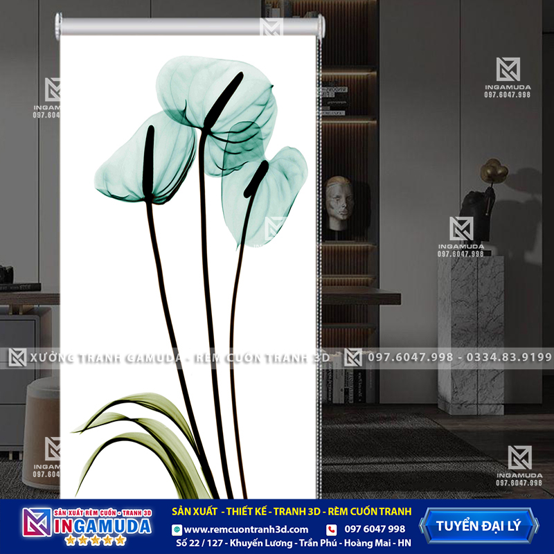 Rèm Cuốn Tranh 3D In Hình Hoa 3D Sang Trọng – Xưởng Rèm Gamda Sản Xuất Giá Tốt Nhất