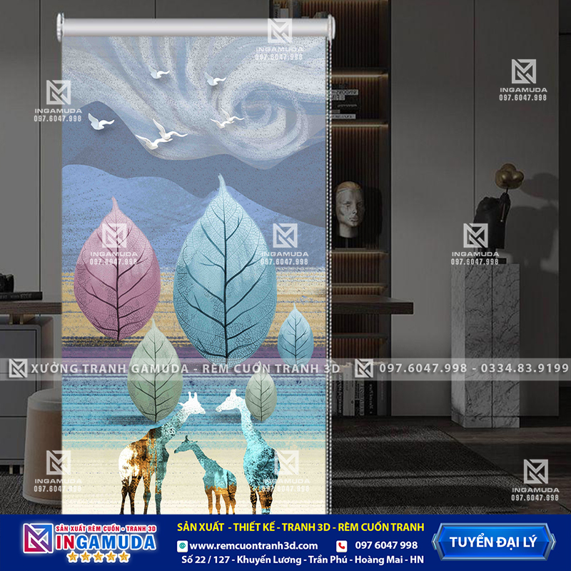 Rèm Cuốn Tranh 3D In Hình Hoa 3D Sang Trọng – Xưởng Rèm Gamda Sản Xuất Giá Tốt Nhất