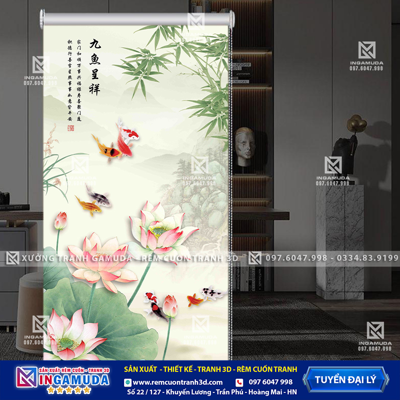 Rèm Cuốn Tranh 3D In Hình Hoa 3D Sang Trọng – Xưởng Rèm Gamda Sản Xuất Giá Tốt Nhất
