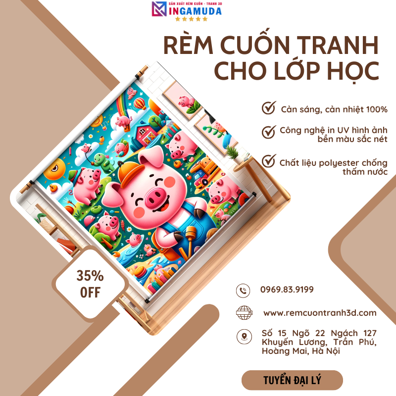 Rèm cuốn in tranh cho lớp học - In Gamuda đơn vị sản xuất rèm cuốn tranh hàng đầu cả nước