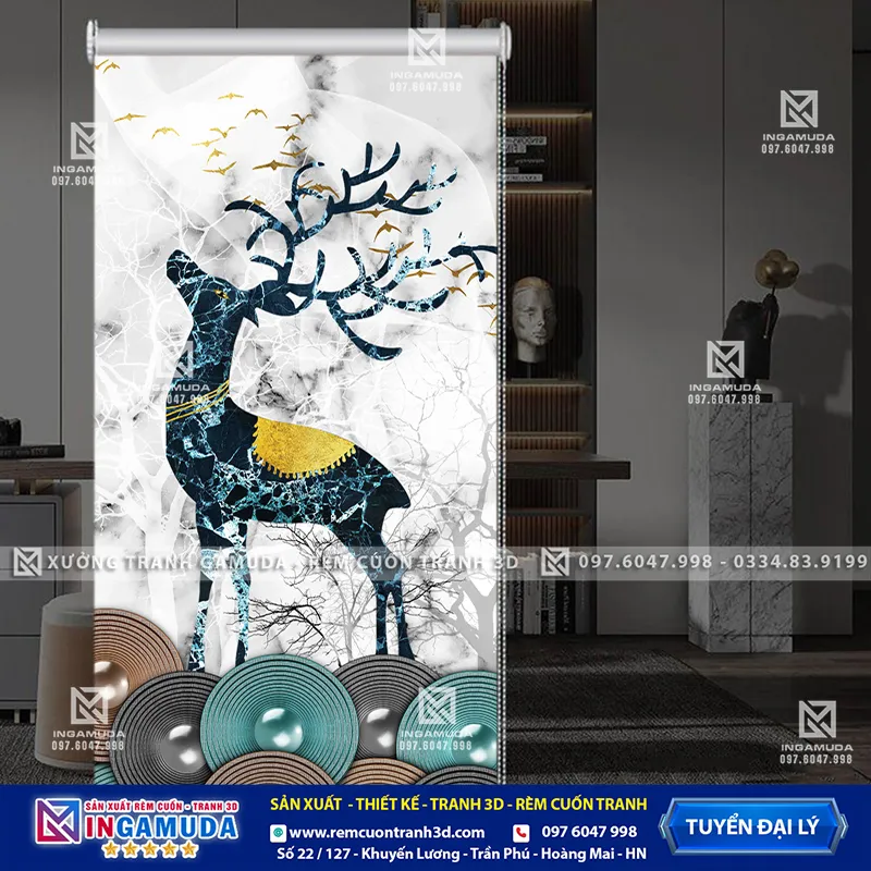Rèm Cuốn Tranh 3D Mẫu Hươu Tài Lộc Xu Hướng Mới Nhất 2024 Giá Xưởng