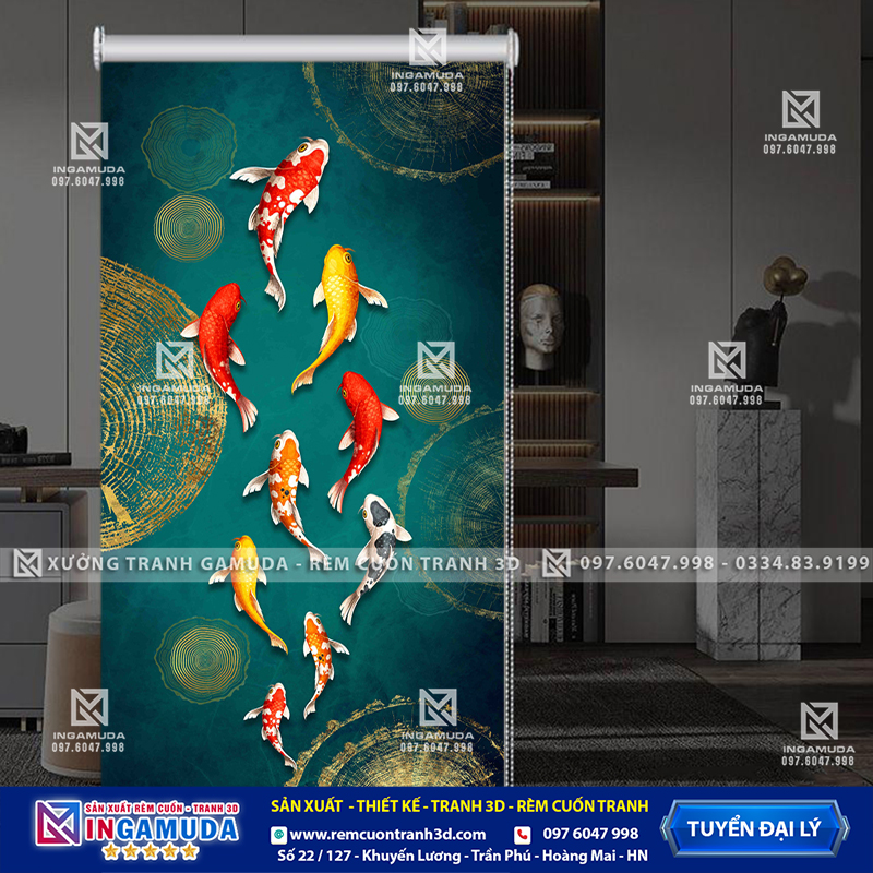 Rèm Cuốn Tranh Cho Cửa Sổ 3D Mẫu Tranh Chủ Đề Cá Hiện Đại Giá Tốt Nhất Tại Xưởng In Gamuda
