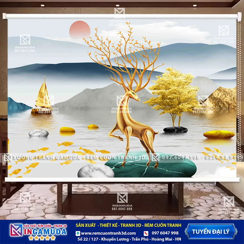Rèm Cuốn Tranh 3D Mẫu Hươu Tài Lộc Xu Hướng Mới Nhất 2024 Giá Xưởng
