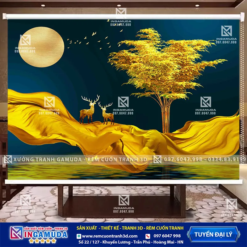 Rèm Cuốn Tranh 3D Mẫu Hươu Tài Lộc Xu Hướng Mới Nhất 2024 Giá Xưởng