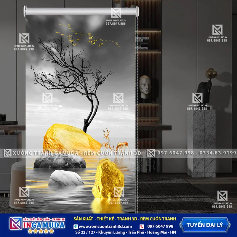 Rèm Cuốn Tranh 3D Mẫu Hươu Tài Lộc Xu Hướng Mới Nhất 2024 Giá Xưởng