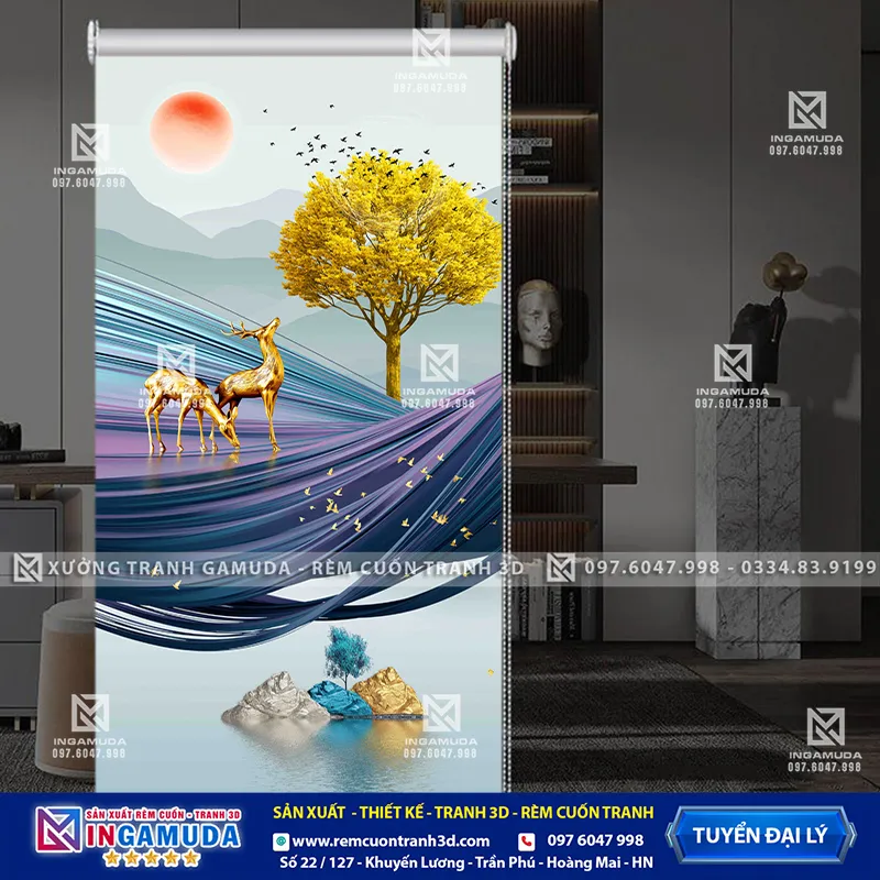 Rèm Cuốn Tranh 3D Mẫu Hươu Tài Lộc Xu Hướng Mới Nhất 2024 Giá Xưởng