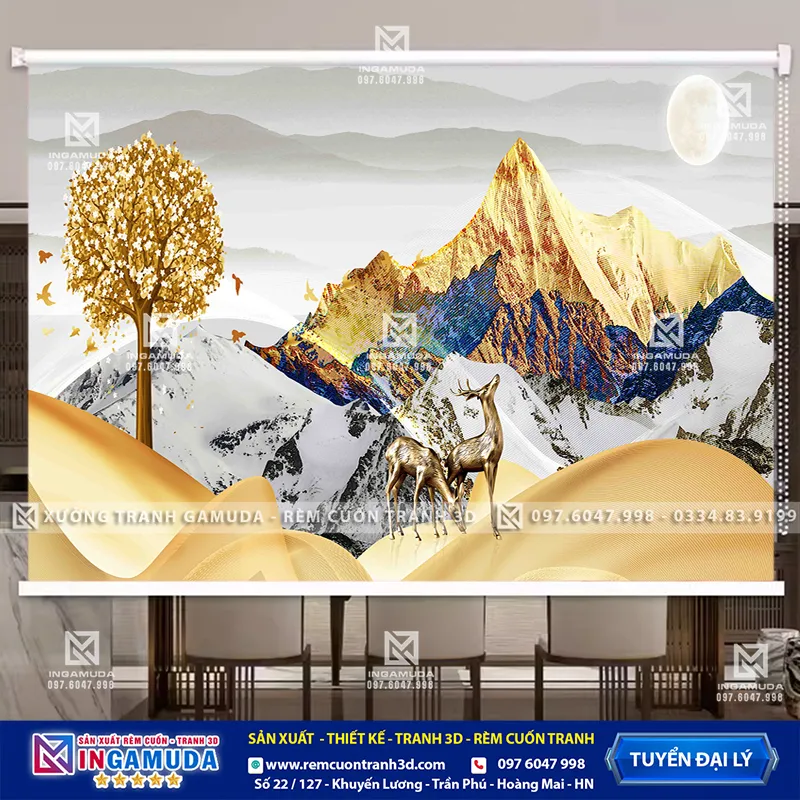 Rèm Cuốn Tranh 3D Mẫu Hươu Tài Lộc Xu Hướng Mới Nhất 2024 Giá Xưởng