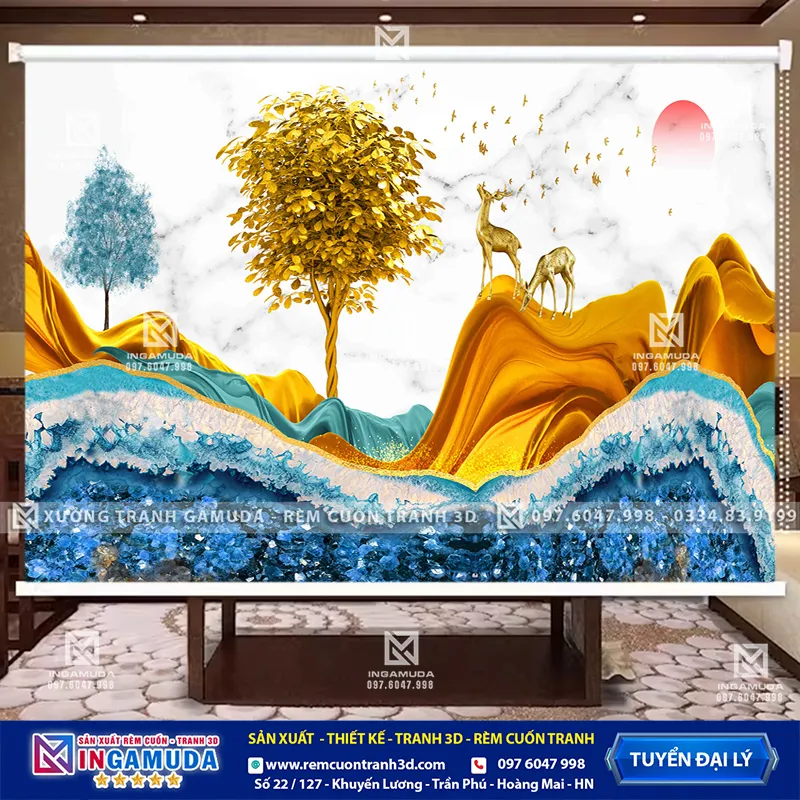 Rèm Cuốn Tranh 3D Mẫu Hươu Tài Lộc Xu Hướng Mới Nhất 2024 Giá Xưởng