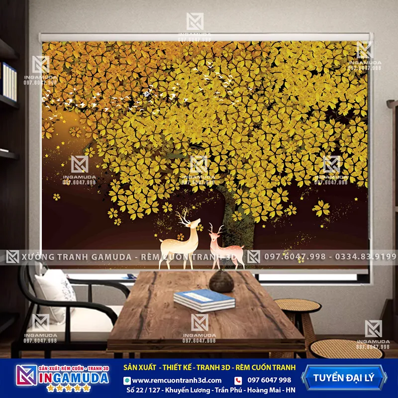 Rèm Cuốn Tranh 3D Mẫu Hươu Tài Lộc Xu Hướng Mới Nhất 2024 Giá Xưởng