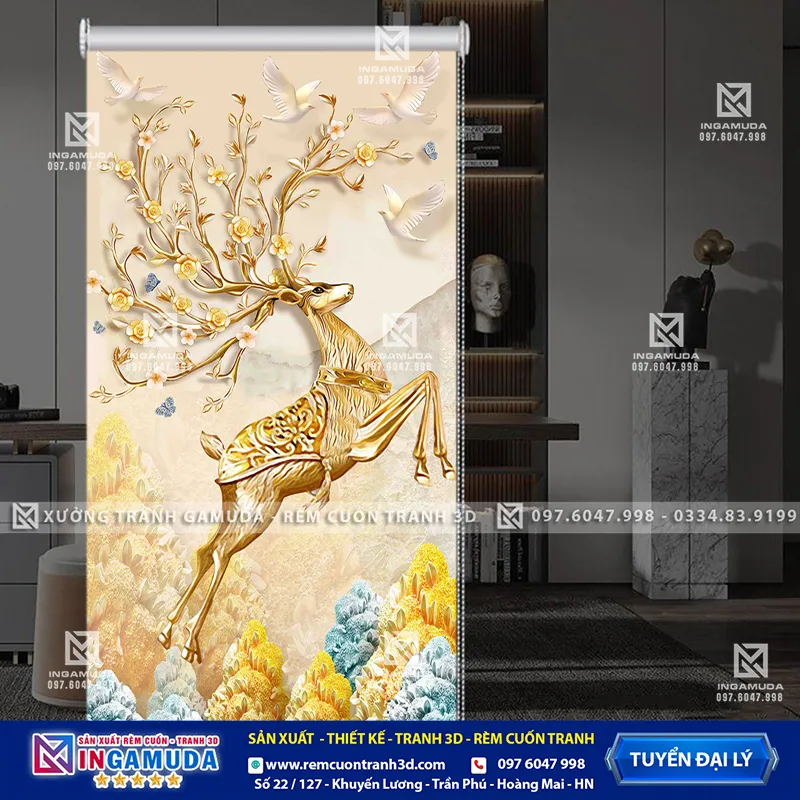 Rèm Cuốn Tranh 3D Mẫu Hươu Tài Lộc Xu Hướng Mới Nhất 2024 Giá Xưởng