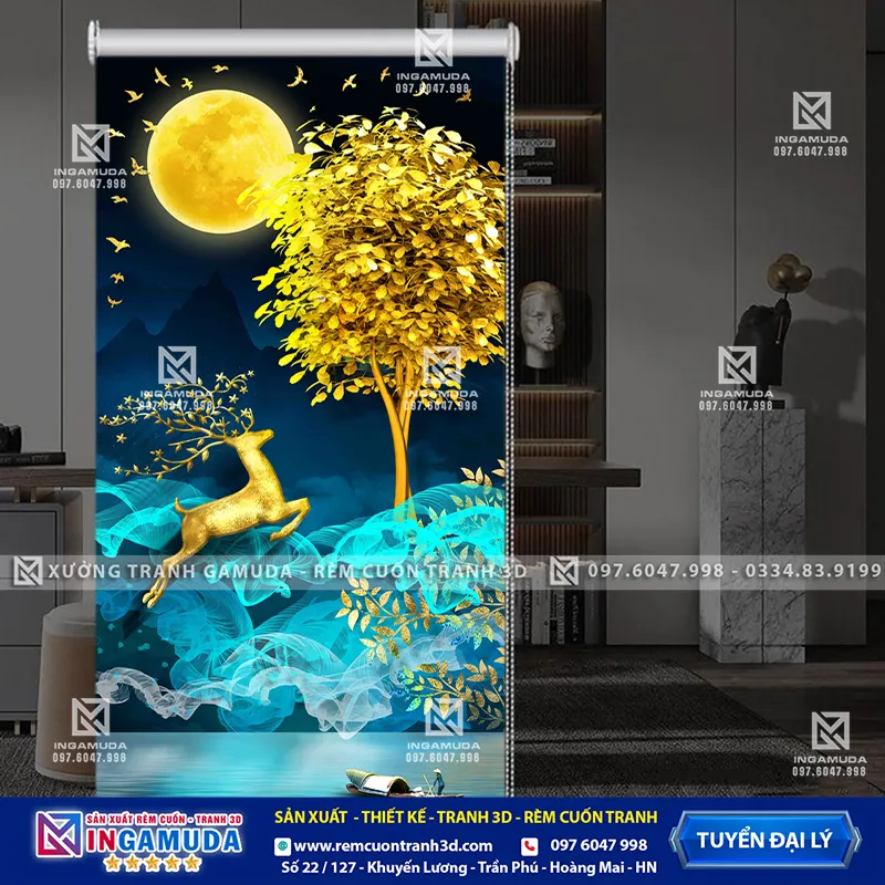 Rèm Cuốn Tranh 3D Mẫu Hươu Tài Lộc Xu Hướng Mới Nhất 2024 Giá Xưởng