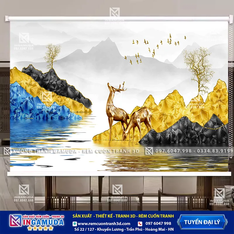 Rèm Cuốn Tranh 3D Mẫu Hươu Tài Lộc Xu Hướng Mới Nhất 2024 Giá Xưởng