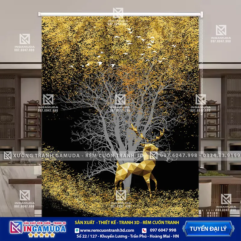 Rèm Cuốn Tranh 3D Mẫu Hươu Tài Lộc Xu Hướng Mới Nhất 2024 Giá Xưởng