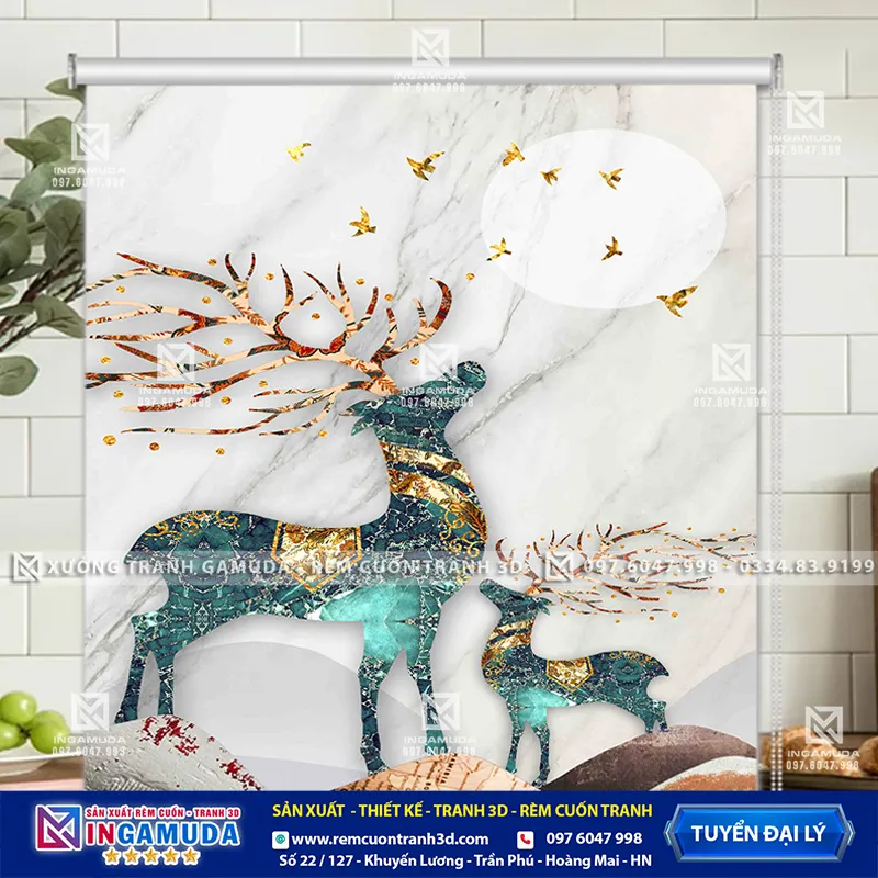 Rèm Cuốn Tranh 3D Mẫu Hươu Tài Lộc Xu Hướng Mới Nhất 2024 Giá Xưởng