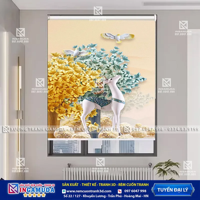 Rèm Cuốn Tranh 3D Mẫu Hươu Tài Lộc Xu Hướng Mới Nhất 2024 Giá Xưởng