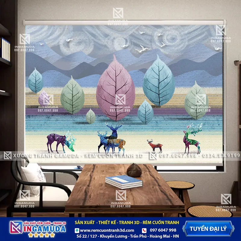 Rèm Cuốn Tranh 3D Mẫu Hươu Tài Lộc Xu Hướng Mới Nhất 2024 Giá Xưởng