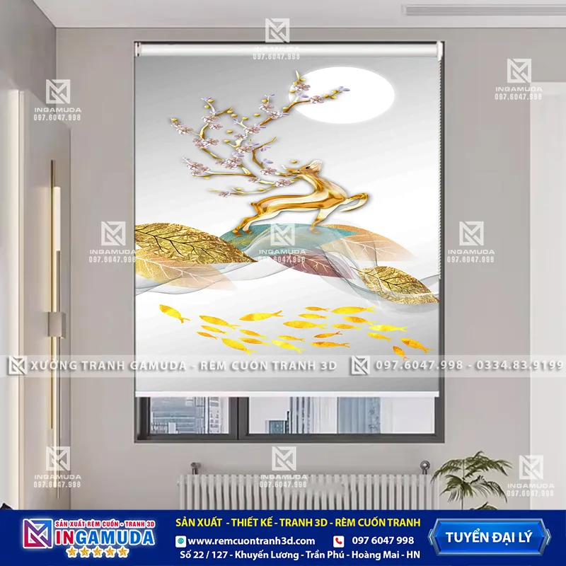 Rèm Cuốn Tranh 3D Mẫu Hươu Tài Lộc Xu Hướng Mới Nhất 2024 Giá Xưởng