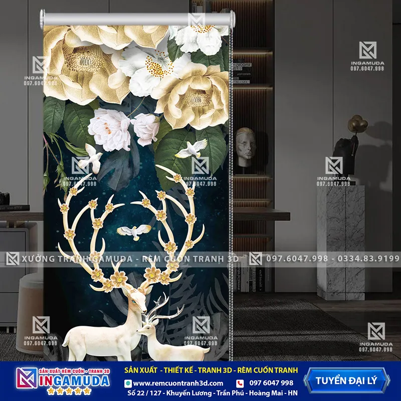 Rèm Cuốn Tranh 3D Mẫu Hươu Tài Lộc Xu Hướng Mới Nhất 2024 Giá Xưởng