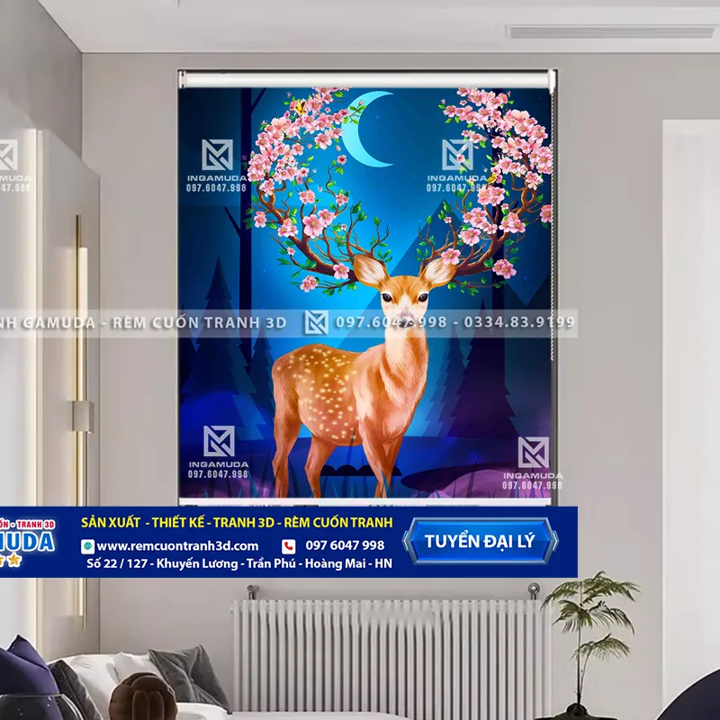 Rèm Cuốn Tranh 3D Mẫu Hươu Tài Lộc Xu Hướng Mới Nhất 2024 Giá Xưởng