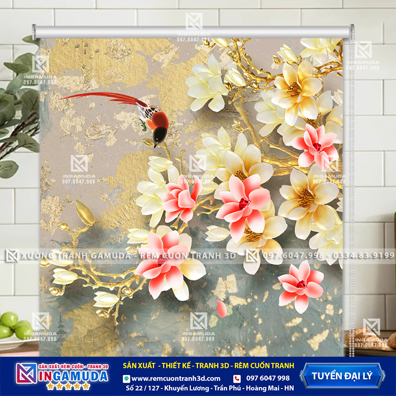 Rèm Cuốn Tranh In Hình Hoa 3D Theo Mọi Yêu Cầu Lên Vải Rèm Cuốn Công Nghệ In Uv Sắc Nét Mẫu Hot Nhất Năm 2024