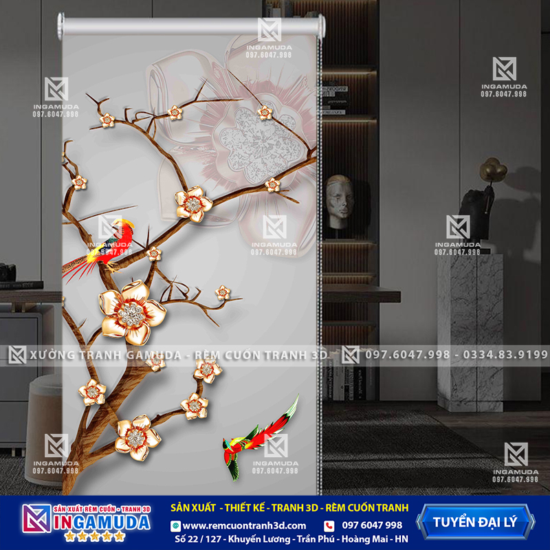 Rèm Cuốn Tranh In Hình Hoa 3D Theo Mọi Yêu Cầu Lên Vải Rèm Cuốn Công Nghệ In Uv Sắc Nét Mẫu Hot Nhất Năm 2024