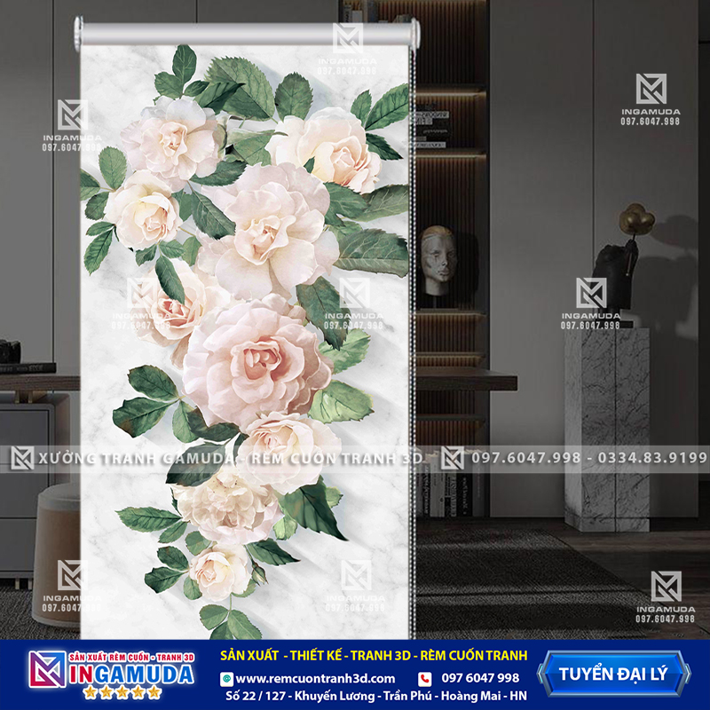 Rèm Cuốn Tranh In Hình Hoa 3D Theo Mọi Yêu Cầu Lên Vải Rèm Cuốn Công Nghệ In Uv Sắc Nét Mẫu Hot Nhất Năm 2024