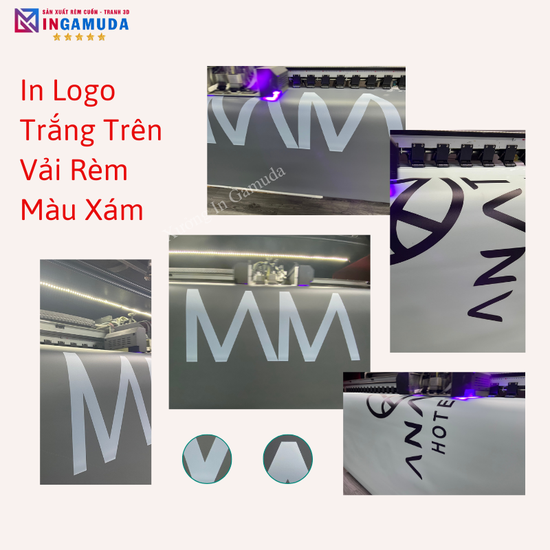 In Logo Trắng Lên Vải Rèm Cuốn Màu Xám – Xưởng In UV Gamuda Công Nghệ In Rèm Cuốn Đảm Bảo Chất Lượng Sản Xuất – Giá In Rẻ Nhất Việt Nam Năm 2024
