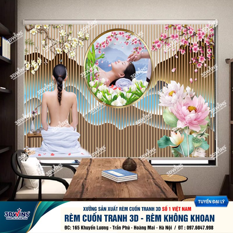 Tổng Hợp +45 Mẫu Rèm Cuốn Không Khoan In Tranh 3D Cho Quán Spa Đông Y Dưỡng Sinh Giá Rẻ Tại Xưởng Rèm 3DWins