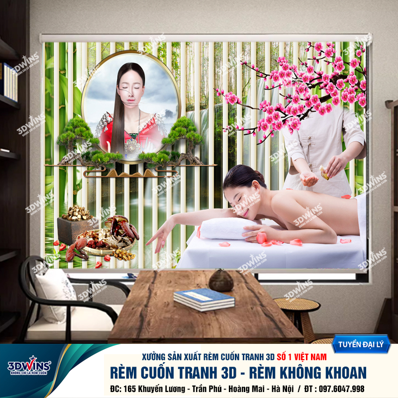 Tổng Hợp +45 Mẫu Rèm Cuốn Không Khoan In Tranh 3D Cho Quán Spa Đông Y Dưỡng Sinh Giá Rẻ Tại Xưởng Rèm 3DWins