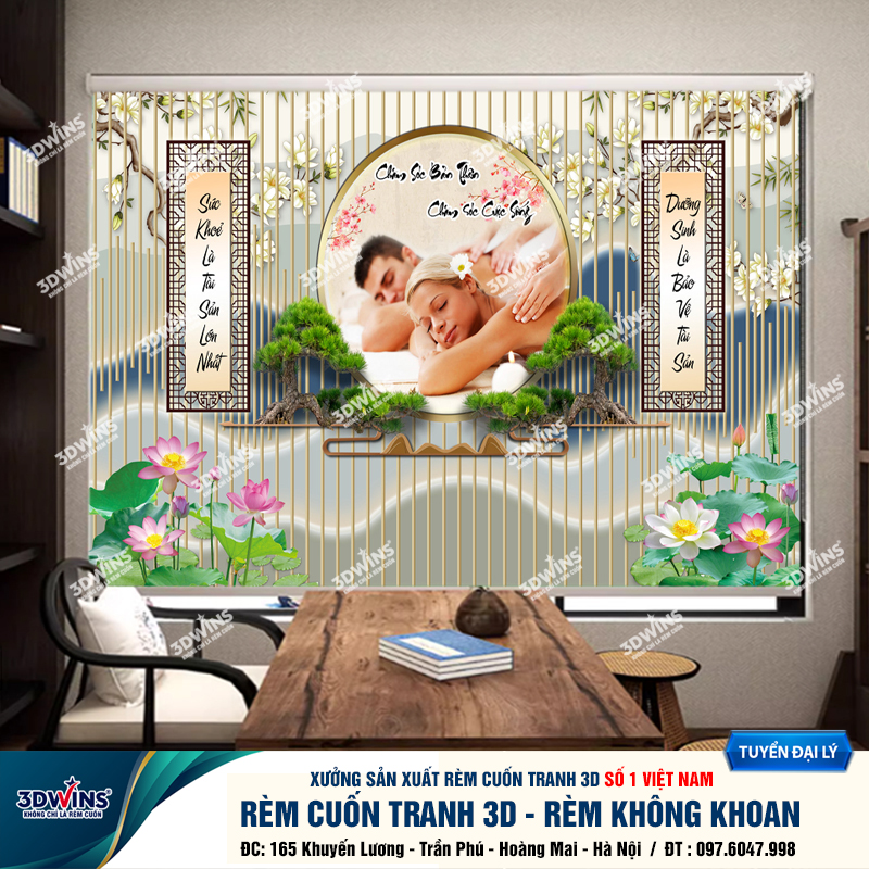 Tổng Hợp +45 Mẫu Rèm Cuốn Không Khoan In Tranh 3D Cho Quán Spa Đông Y Dưỡng Sinh Giá Rẻ Tại Xưởng Rèm 3DWins