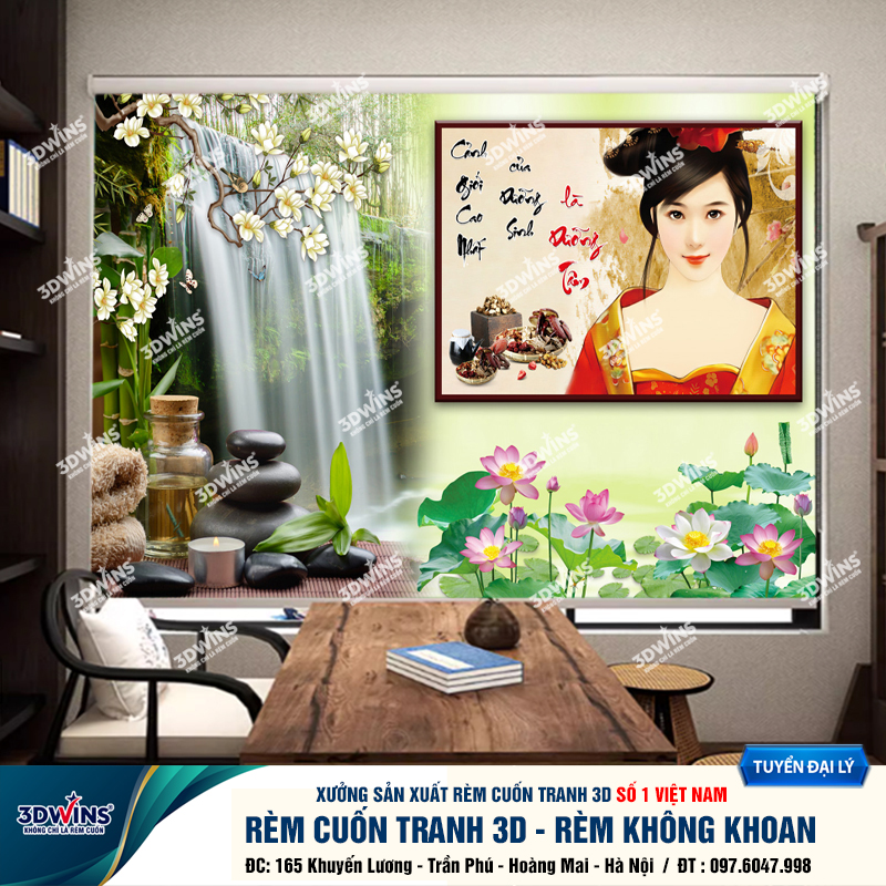 Tổng Hợp +45 Mẫu Rèm Cuốn Không Khoan In Tranh 3D Cho Quán Spa Đông Y Dưỡng Sinh Giá Rẻ Tại Xưởng Rèm 3DWins