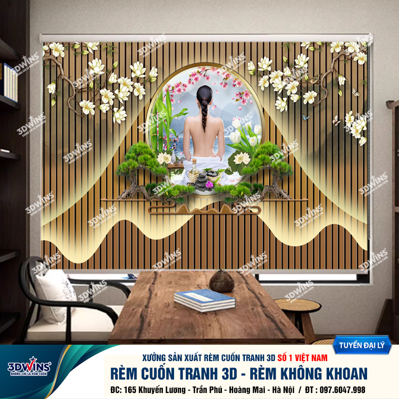 Tổng Hợp +45 Mẫu Rèm Cuốn Không Khoan In Tranh 3D Cho Quán Spa Đông Y Dưỡng Sinh Giá Rẻ Tại Xưởng Rèm 3DWins