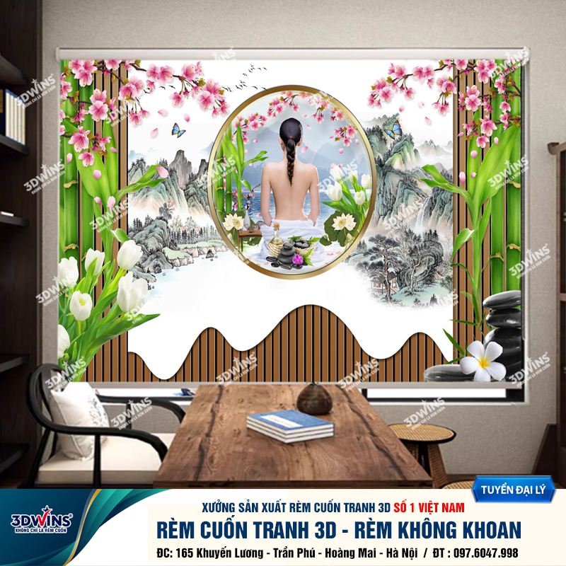 Tổng Hợp +45 Mẫu Rèm Cuốn Không Khoan In Tranh 3D Cho Quán Spa Đông Y Dưỡng Sinh Giá Rẻ Tại Xưởng Rèm 3DWins