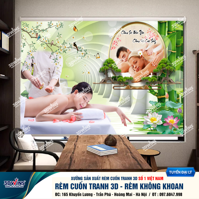 Tổng Hợp +45 Mẫu Rèm Cuốn Không Khoan In Tranh 3D Cho Quán Spa Đông Y Dưỡng Sinh Giá Rẻ Tại Xưởng Rèm 3DWins