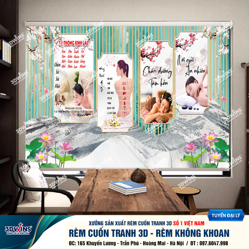 Tổng Hợp +45 Mẫu Rèm Cuốn Không Khoan In Tranh 3D Cho Quán Spa Đông Y Dưỡng Sinh Giá Rẻ Tại Xưởng Rèm 3DWins