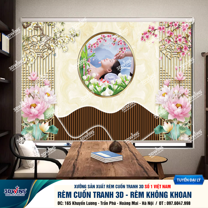 Tổng Hợp +45 Mẫu Rèm Cuốn Không Khoan In Tranh 3D Cho Quán Spa Đông Y Dưỡng Sinh Giá Rẻ Tại Xưởng Rèm 3DWins