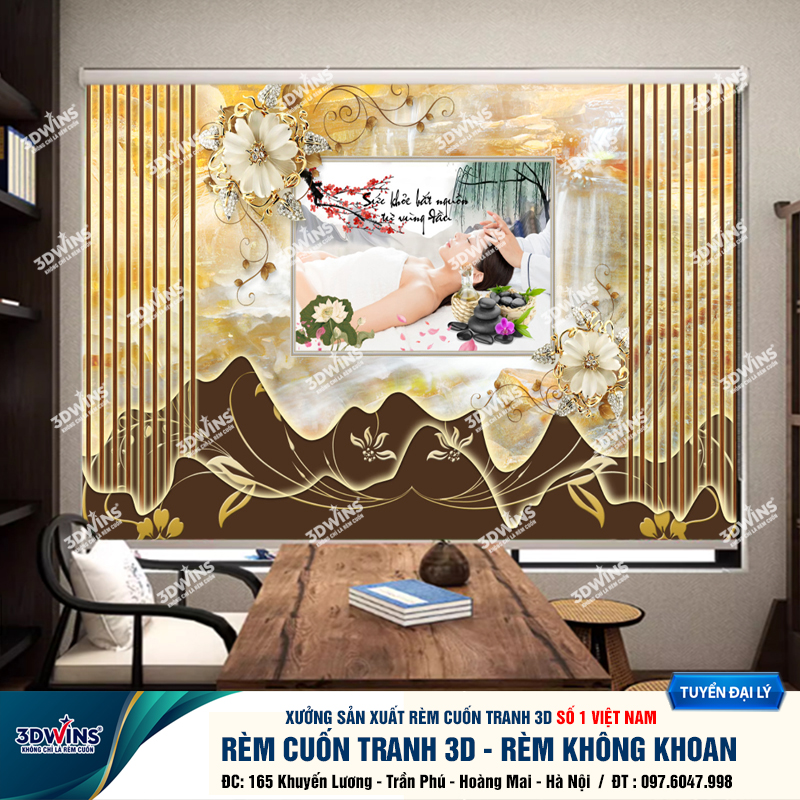 Tổng Hợp +45 Mẫu Rèm Cuốn Không Khoan In Tranh 3D Cho Quán Spa Đông Y Dưỡng Sinh Giá Rẻ Tại Xưởng Rèm 3DWins